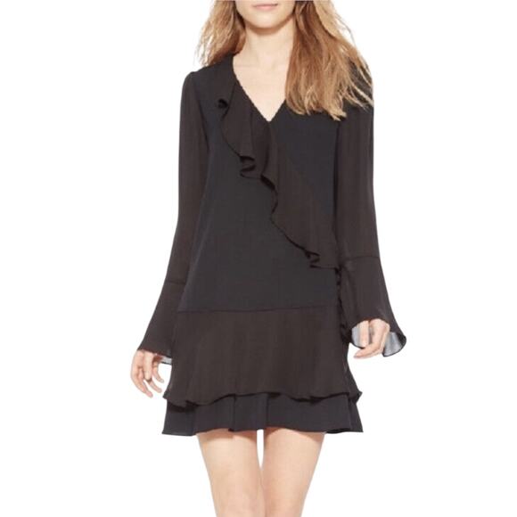 Parker Black Cocktail Party Ruffled V Neck Dress S - Picture 1 of 8